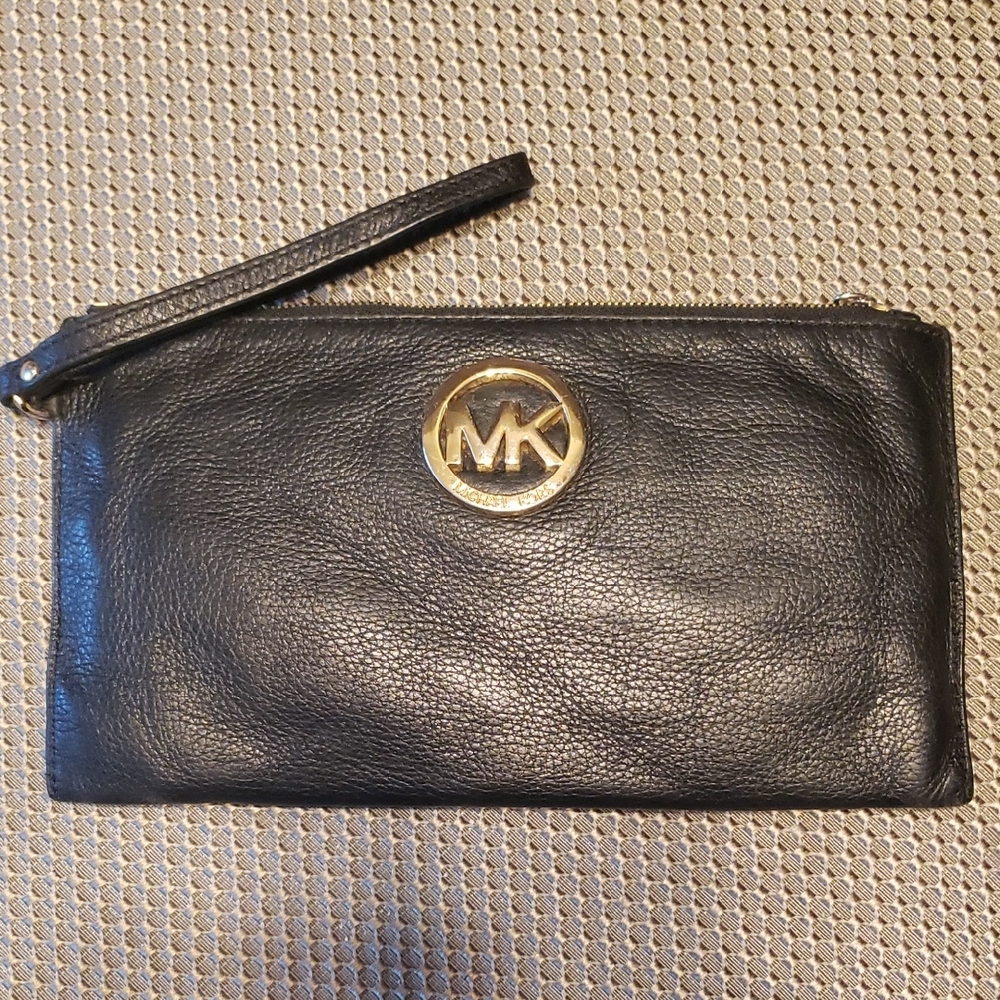 Michael Kors Black Wristlet with Gold Logo